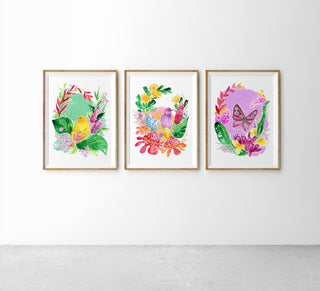 "Butterfly & Pink Bananas" Art Print: Rainforest - Inspired Tropical Art from Jean Choe Art & Design - Giclée