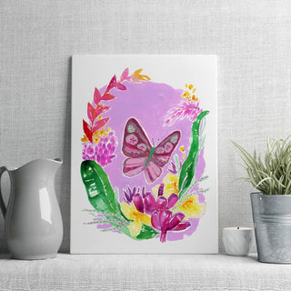 "Butterfly & Pink Bananas" Art Print: Rainforest - Inspired Tropical Art from Jean Choe Art & Design - Giclée