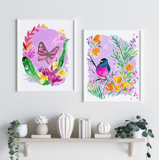 "Butterfly & Pink Bananas" Art Print: Rainforest - Inspired Tropical Art from Jean Choe Art & Design - Giclée