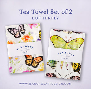 Butterfly Tea Towel Set of 2: Various Butterflies and Flowers from Jean Choe Art & Design - Dishcloths