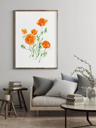 "California Poppies" Art Print: Vibrant Wildflower Wall Art for Nature Lovers from Jean Choe Art & Design - Giclée