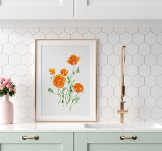 "California Poppies" Art Print: Vibrant Wildflower Wall Art for Nature Lovers from Jean Choe Art & Design - Giclée