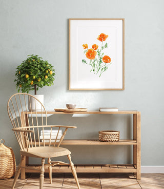 "California Poppies" Art Print: Vibrant Wildflower Wall Art for Nature Lovers from Jean Choe Art & Design - Giclée