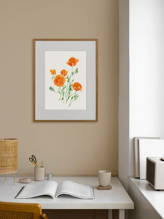 "California Poppies" Art Print: Vibrant Wildflower Wall Art for Nature Lovers from Jean Choe Art & Design - Giclée