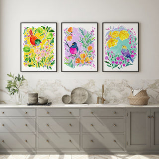 "California Poppies Dreaming" Art Print: Colorful Bird Art from Jean Choe Art & Design - Giclée