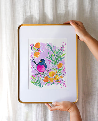 California Poppy Dreaming (Original) with Bronze Metal Frame from Jean Choe Art & Design - Watercolor