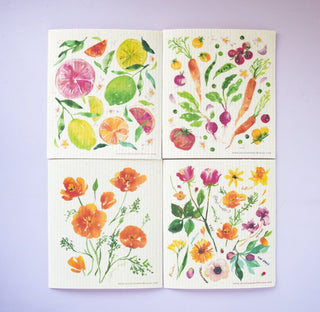California Poppy Swedish Dishcloth: Eco - Friendly & Reusable Kitchen Cloth from Jean Choe Art & Design