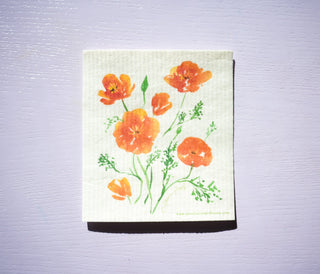 California Poppy Swedish Dishcloth: Eco - Friendly & Reusable Kitchen Cloth from Jean Choe Art & Design
