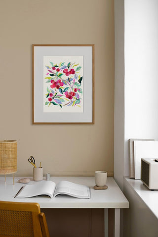 "Cherry Joy" Watercolor Art Print. Vibrant Giclée Print for Kitchen or Dining Room Decor from Jean Choe Art & Design - Giclée