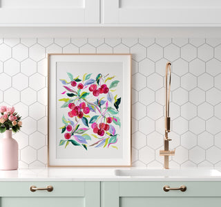 "Cherry Joy" Watercolor Art Print. Vibrant Giclée Print for Kitchen or Dining Room Decor from Jean Choe Art & Design - Giclée