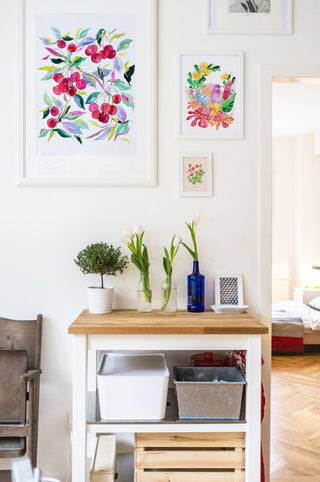 "Cherry Joy" Watercolor Art Print. Vibrant Giclée Print for Kitchen or Dining Room Decor from Jean Choe Art & Design - Giclée