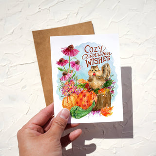 Chipmunk Autumn Wishes – Fall Watercolor Card for Thanksgiving, or Seasonal Just Becuase from Jean Choe Art & Design - Other Baby