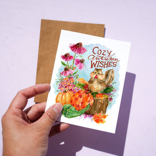 Chipmunk Autumn Wishes – Fall Watercolor Card for Thanksgiving, or Seasonal Just Becuase from Jean Choe Art & Design - Other Baby