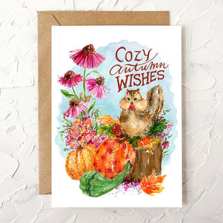 Chipmunk Autumn Wishes – Fall Watercolor Card for Thanksgiving, or Seasonal Just Becuase from Jean Choe Art & Design - Other Baby