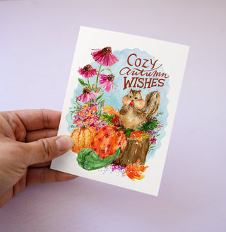 Chipmunk Autumn Wishes – Fall Watercolor Card for Thanksgiving, or Seasonal Just Becuase from Jean Choe Art & Design - Other Baby