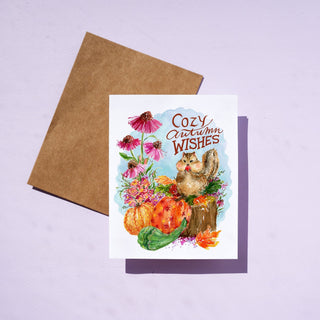 Chipmunk Autumn Wishes – Fall Watercolor Card for Thanksgiving, or Seasonal Just Becuase from Jean Choe Art & Design - Other Baby