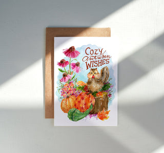 Chipmunk Autumn Wishes – Fall Watercolor Card for Thanksgiving, or Seasonal Just Becuase from Jean Choe Art & Design - Other Baby