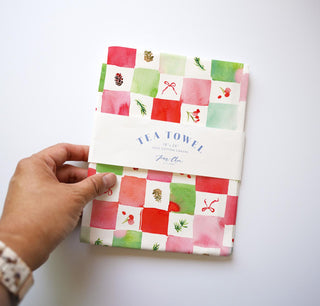 Christmas Checker Tea Towel in Cotton Canvas from Jean Choe Art & Design - Kitchen & Tea Towels