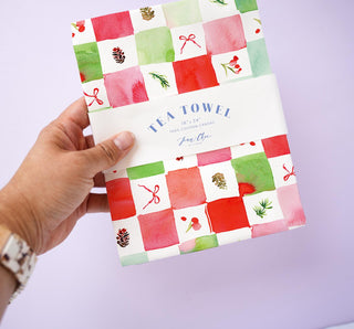 Christmas Checker Tea Towel in Cotton Canvas from Jean Choe Art & Design - Kitchen & Tea Towels