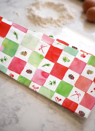 Christmas Checker Tea Towel in Cotton Canvas from Jean Choe Art & Design - Kitchen & Tea Towels