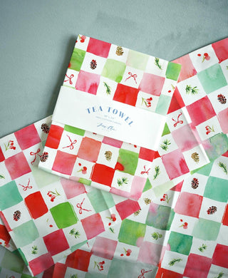 Christmas Checker Tea Towel in Cotton Canvas from Jean Choe Art & Design - Kitchen & Tea Towels