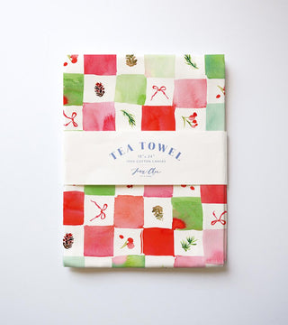 Christmas Checker Tea Towel in Cotton Canvas from Jean Choe Art & Design - Kitchen & Tea Towels