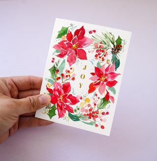 Christmas Gift Set: Poinsettia Apron, Tea Towel, & Greeting Card from Jean Choe Art & Design - Aprons