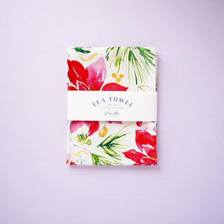 Christmas Gift Set: Poinsettia Apron, Tea Towel, & Greeting Card from Jean Choe Art & Design - Aprons