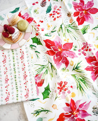 Christmas Tea Towel Set of 3: Holiday Cotton Towels for Kitchen & Baking from Jean Choe Art & Design - Kitchen & Tea Towels