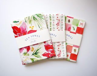 Christmas Tea Towel Set of 3: Holiday Cotton Towels for Kitchen & Baking from Jean Choe Art & Design - Kitchen & Tea Towels