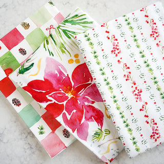 Christmas Tea Towel Set of 3: Holiday Cotton Towels for Kitchen & Baking from Jean Choe Art & Design - Kitchen & Tea Towels