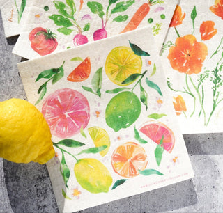 Citrus Swedish Dishcloth: Reusable & Eco - Friendly Kitchen Towel from Jean Choe Art & Design - Reusable Paper Towels
