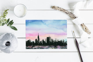 "City Above Water" Art Print: Twilight Cityscape from Jean Choe Art & Design - Watercolor