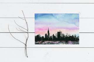 "City Above Water" Art Print: Twilight Cityscape from Jean Choe Art & Design - Watercolor