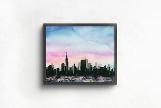 "City Above Water" Art Print: Twilight Cityscape from Jean Choe Art & Design - Watercolor