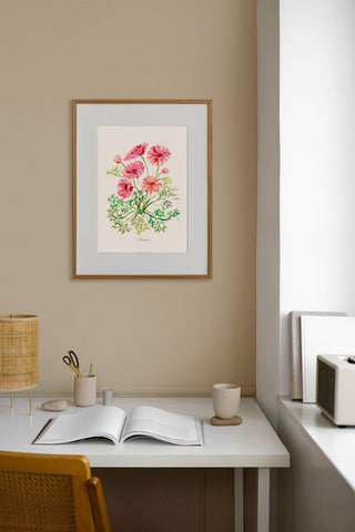 Cosmos Watercolor Art Print: Wildflower Botanical Wall Decor from Jean Choe Art & Design - Giclée