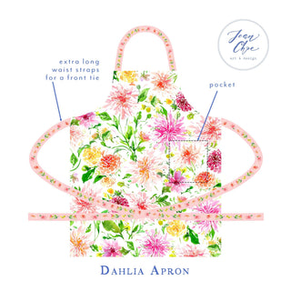 Dahlia Cotton Canvas Apron: Floral Kitchen Apron for Women from Jean Choe Art & Design - Aprons