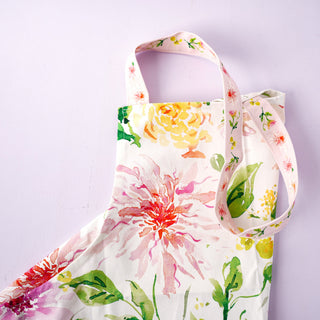 Dahlia Cotton Canvas Apron: Floral Kitchen Apron for Women from Jean Choe Art & Design - Aprons