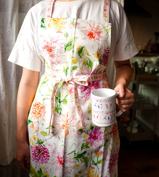 Dahlia Cotton Canvas Apron: Floral Kitchen Apron for Women from Jean Choe Art & Design - Aprons