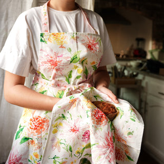 Dahlia Cotton Canvas Apron: Floral Kitchen Apron for Women from Jean Choe Art & Design - Aprons