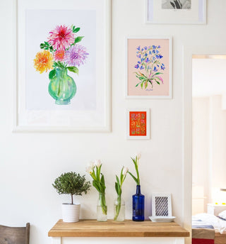 "Dahlia Dazzles" Watercolor Art Print: Flower Vase Wall Art from Jean Choe Art & Design - Giclée