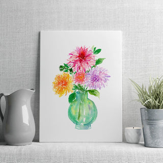 "Dahlia Dazzles" Watercolor Art Print: Flower Vase Wall Art from Jean Choe Art & Design - Giclée