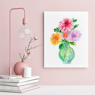 "Dahlia Dazzles" Watercolor Art Print: Flower Vase Wall Art from Jean Choe Art & Design - Giclée