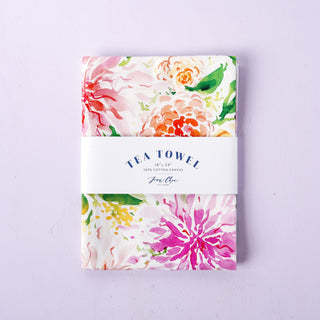 Dahlia Kitchen Gift Set: 1 Tea Towel & 1 Swedish Dishcloth from Jean Choe Art & Design - Kitchen & Tea Towels