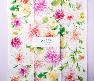 Dahlia Kitchen Gift Set: 1 Tea Towel & 1 Swedish Dishcloth from Jean Choe Art & Design - Kitchen & Tea Towels
