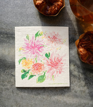 Dahlia Kitchen Gift Set: 1 Tea Towel & 1 Swedish Dishcloth from Jean Choe Art & Design - Kitchen & Tea Towels