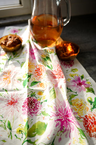 Dahlia Kitchen Gift Set: 1 Tea Towel & 1 Swedish Dishcloth from Jean Choe Art & Design - Kitchen & Tea Towels