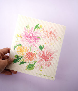 Dahlia Swedish Dishcloth: Reusable Floral Kitchen Cloth from Jean Choe Art & Design - Reusable Paper Towels