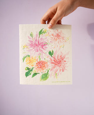 Dahlia Swedish Dishcloth: Reusable Floral Kitchen Cloth from Jean Choe Art & Design - Reusable Paper Towels