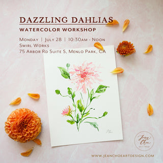 Dazzling Dahlias - July 28 Watercolor Workshop with Jean from Jean Choe Art & Design - 